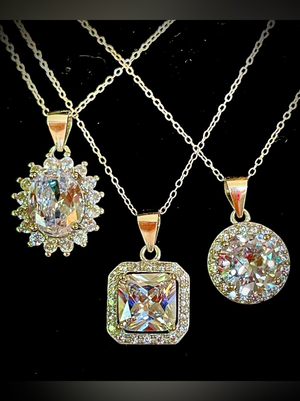 3 Diamond Simulated Pendant Necklaces